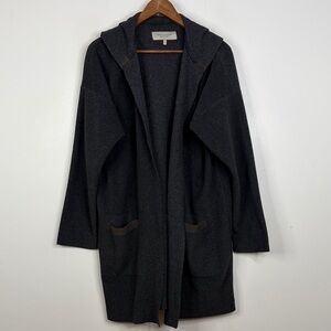 Henriette Steffensen Sweater Womens Large Grey Chenille Fleece Hooded Cardigan